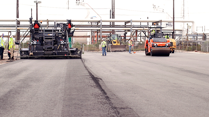 CPChem has repaved roads at several facilities with plastic asphalt. The plastic asphalt looks and acts the same as traditional asphalt but uses thousands of pounds of recycled waste plastic that was diverted from landfill. Photo courtesy of CPChem