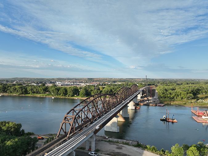 The old truss bridge is currently being dismantled. 