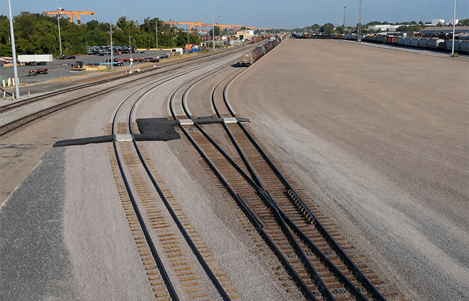 The new tracks, shown here on the south end of the yard, opened for service in early September. The new tracks, shown here on the south end of the yard, opened for service in early September.