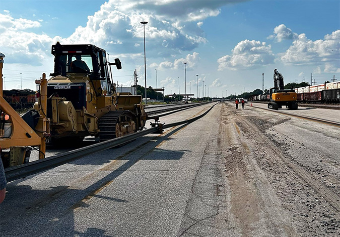 Rail being installed at Memphis. Rail being installed at Memphis.