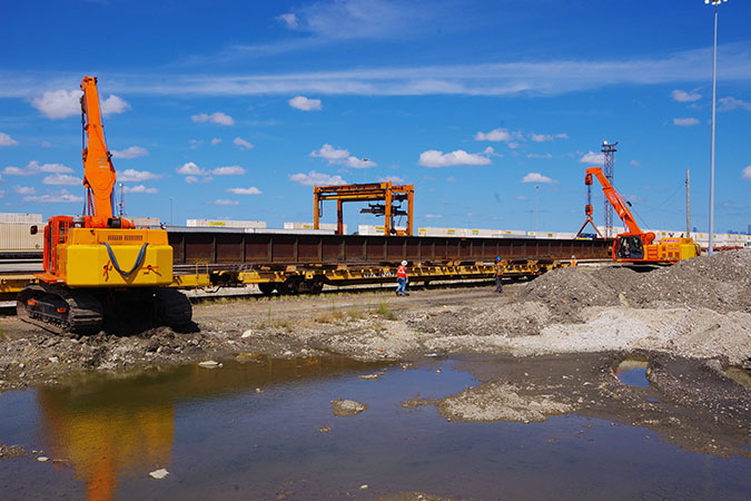 The turntable on a railcar prepares for transport.